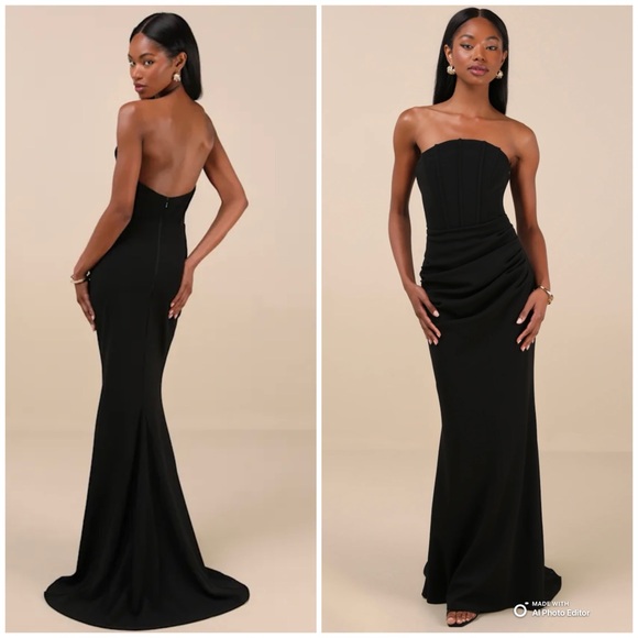 Lulus Dresses & Skirts - Lulus Small Laney Black Strapless Corset Maxi Dress NWT Formal Evening Dress